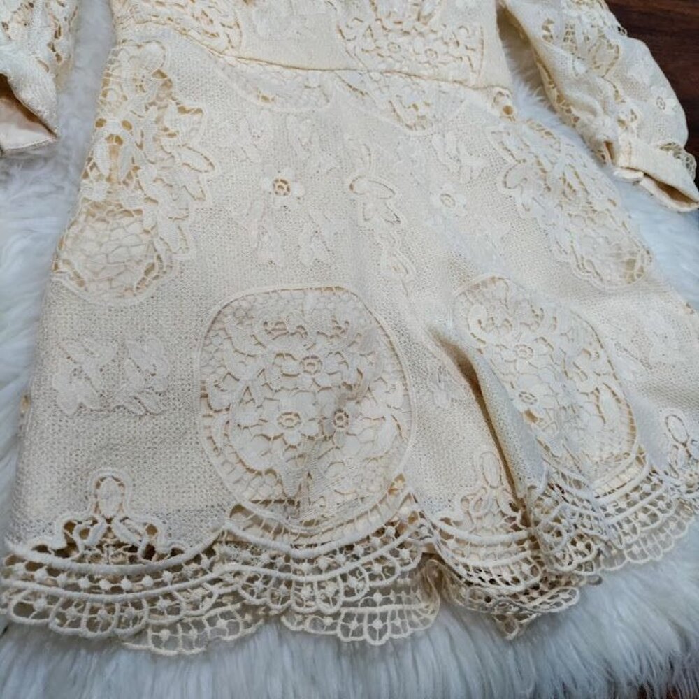 NWT Maje Ilou Guipure Lace Womens Large 3/4 Sleeve V-Neck Playsuit Romper Nude - Picture 6 of 15